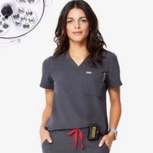 FIGS One-Pocket Charcoal Scrub Top:
